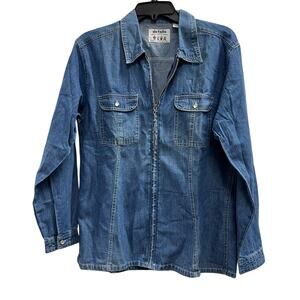 DETAILS Vintage chambray blue denim full zip shirt jacket Shacket sz M